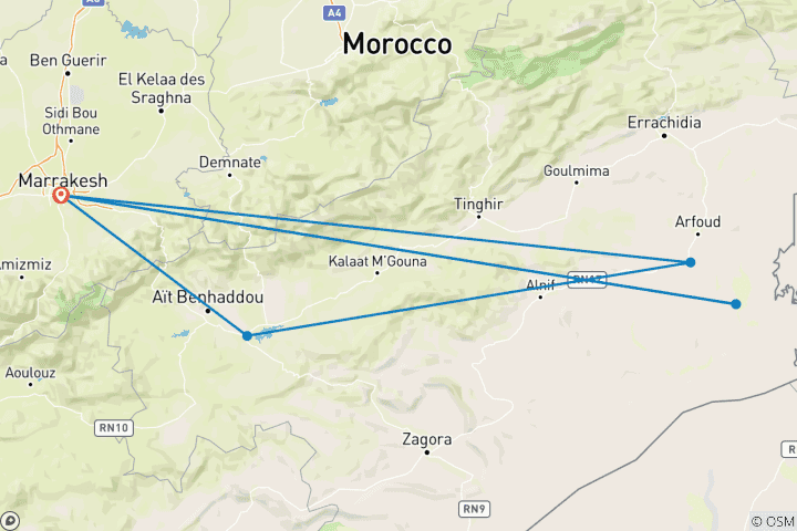Map of 7 Days Morocco: 2 Nights in the Merzouga Desert