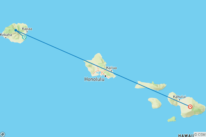 Map of Aloha Hawaii Discovering Kauai and Maui (Lihue, HI to Maui, HI)