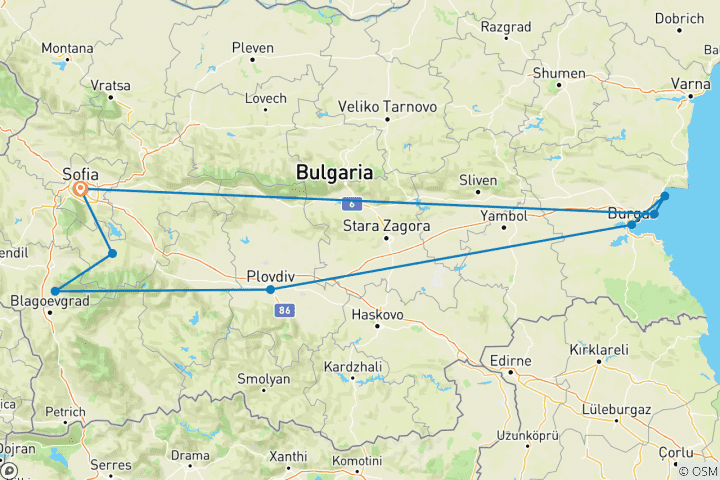 Carte du circuit Les sommets de Rila et les rives de la mer Noire : Un voyage relaxant en voiture à travers la Bulgarie