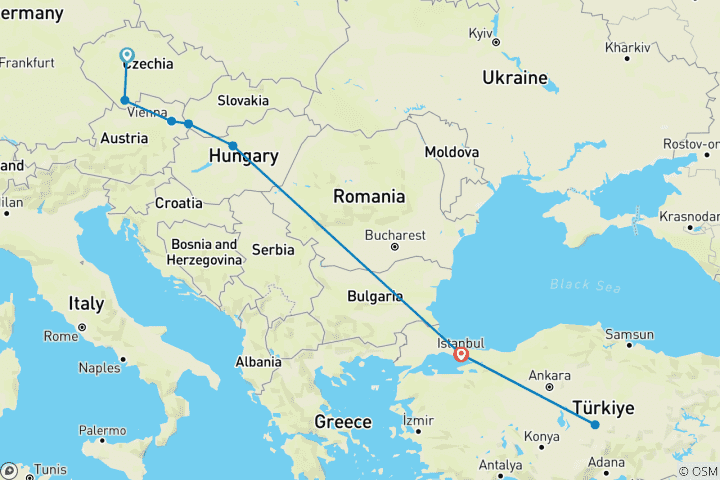 Carte du circuit Circuit de 8 jours à travers l'Europe centrale, Istanbul et la Cappadoce Une aventure patrimoniale avec 3 VOLS INCLUS - Circuit en petit groupe