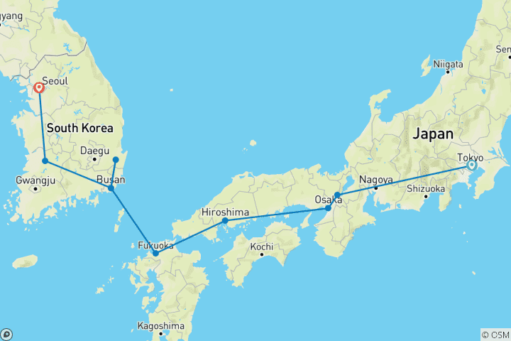 Karte von Japan & Südkorea: Train Rides to Endless Memories