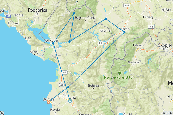 Map of 4-Days Ferry Tour to Valbona Village , Kosovo and Seaside Tirana, Albania