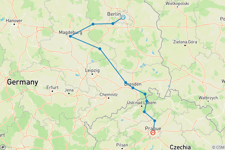 Mapa de Año Nuevo en crucero, entre Berlín y Praga (crucero puerto a puerto)