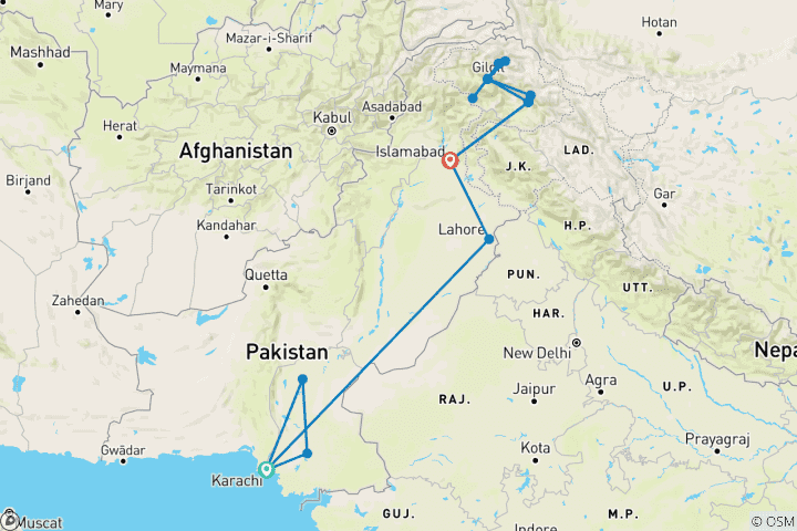 Carte du circuit Circuit au Pakistan - Points forts (Budget)
