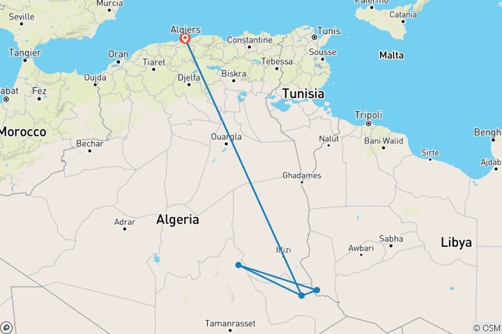 Mapa de Aventura en el desierto del Sáhara argelino