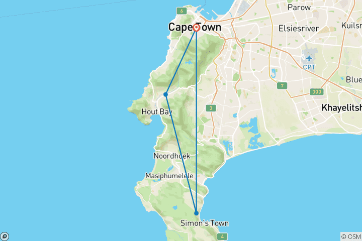 Map of 1 Day - Cape Peninsula Scenic Tour from Cape Town