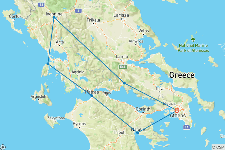 Carte du circuit Meilleure visite privée de la Grèce en famille, départ quotidien et voiture exclusive