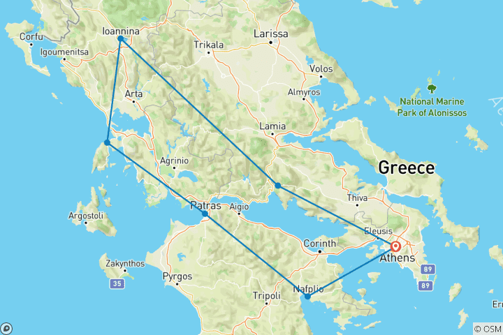 Carte du circuit Circuit privé de 7 jours en Grèce classique avec hôtels 4 étoiles (guide et voiture privés)
