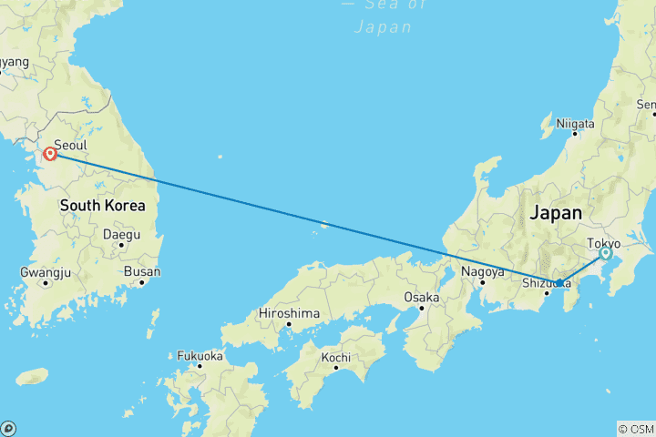 Carte du circuit 10 jours Un voyage à travers les cultures populaires vibrantes du Japon et de la Corée (guide privé et chauffeur）)