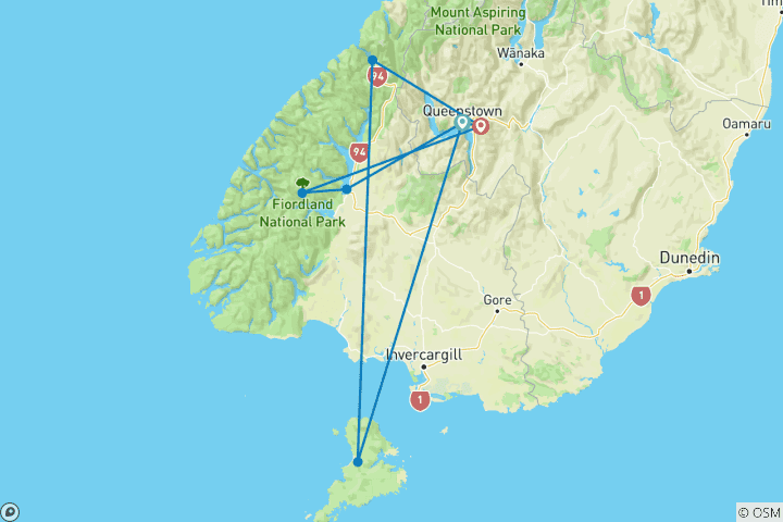 Mapa de Lazo sur de Queenstown (from Queenstown to The Remarkables)