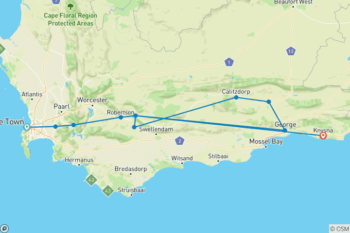 Map of Cycling South Africa's Garden Route