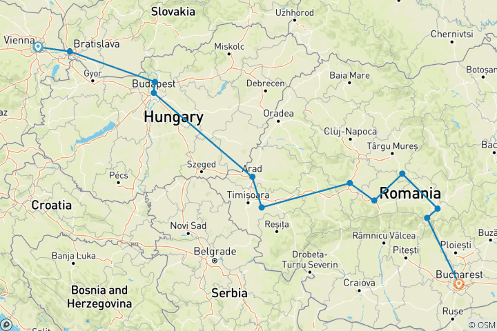 Carte du circuit Voyage de 8 jours à la découverte de l'Europe centrale et orientale - de Vienne à Bucarest - Circuit en petit groupe