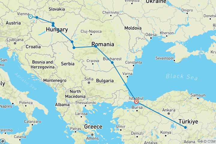 Map of 11 DAYS-Grand Journey Through Central Europe: Vienna • Transylvania • Istanbul • Cappadocia