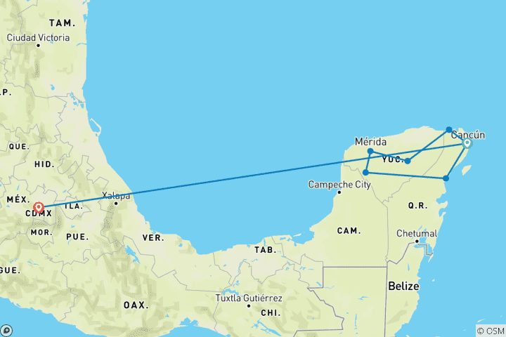 Map of Mexico Adventure: Mayan Mysticism & Caribbean Magic Holbox (from Cancun to Mexico City)