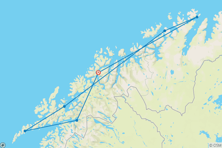 Carte du circuit Aventure Lofoten & Cap Nord : road trip au bout du monde (7 destinations)