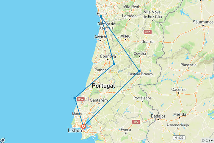 Map of Portugal's north: Road Trip Into the Outback (6 destinations)
