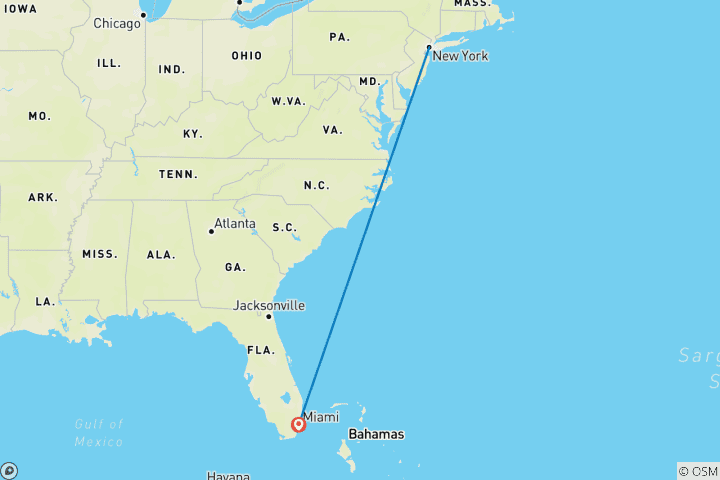 Carte du circuit New York et Floride : de la Grosse Pomme au Sunshine State (4 destinations)