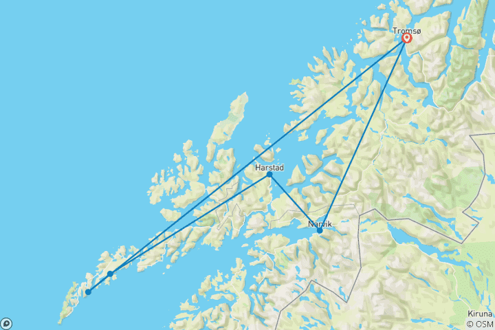 Carte du circuit L'aventure dans les îles Lofoten : Roadtrip vers des cabanes rouges sur pilotis