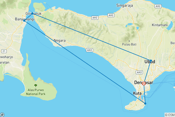 Carte du circuit Bali & Java : volcan hike to glamping adventure