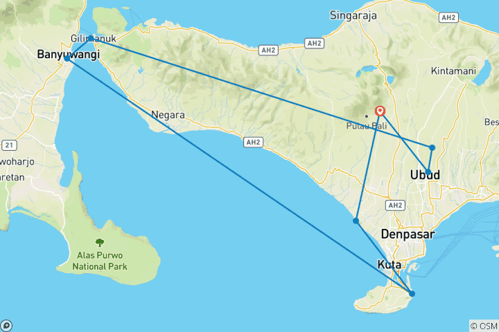 Carte du circuit Bali & Java : volcan hike to glamping adventure (8 destinations)