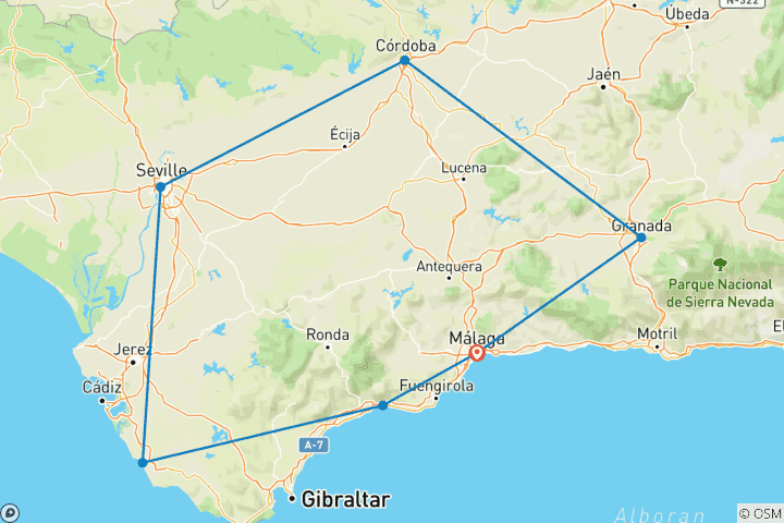 Carte du circuit Roadtrip Andalousie : Sentiers sauvages et plages dorées (27 destinations) (21 destinations)
