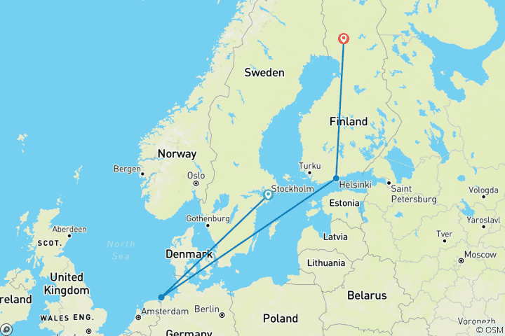 Carte du circuit Les nuits scandinaves : La magie des aurores boréales au Glasiglu (4 destinations)