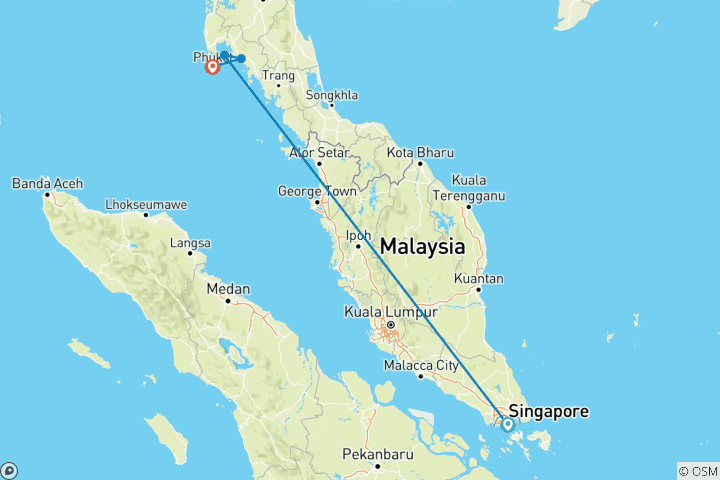 Mapa de Singapur y Tailandia: De la aventura urbana al salto de isla en isla (4 destinations)