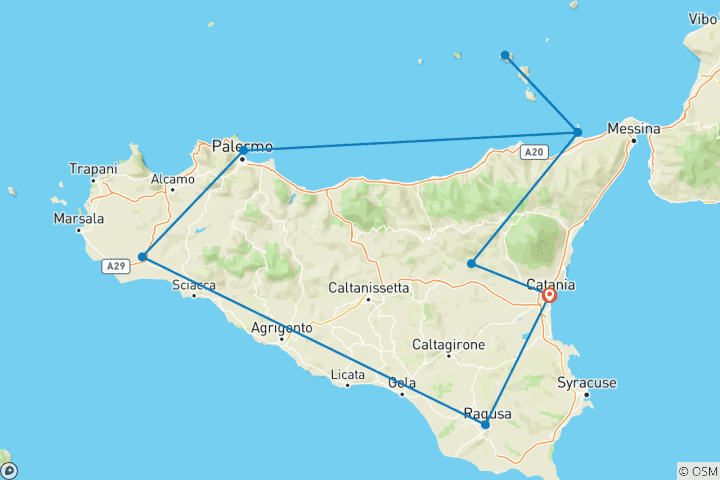 Carte du circuit Aventure Sicile & Salina : îles volcaniques de la Méditerranée