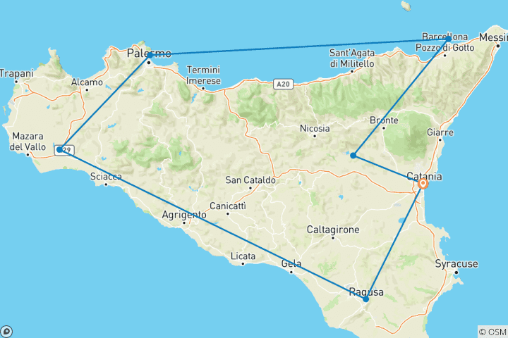 Carte du circuit Aventure Sicile & Salina : îles volcaniques de la Méditerranée