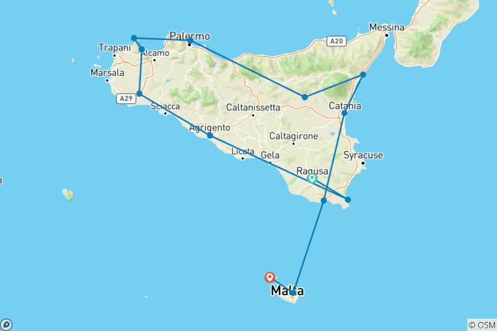 Mapa de Aventura Sicilia y Malta: de isla en isla por el Mediterráneo (from Ragusa to Gozo)