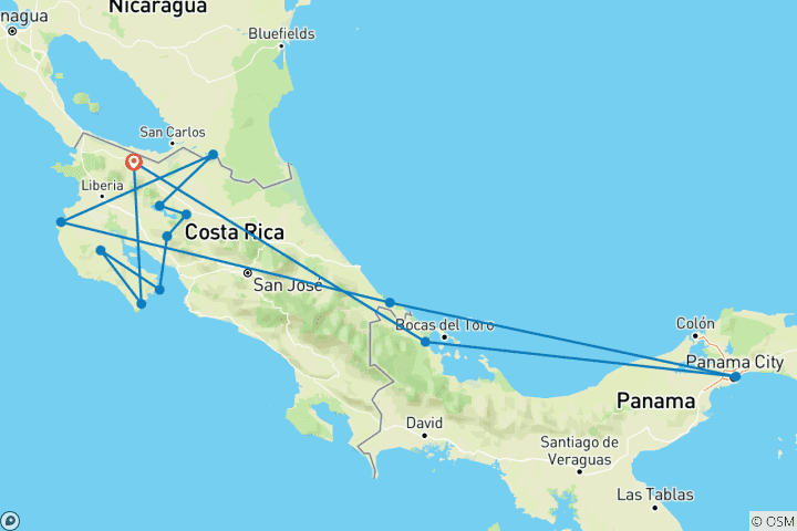 Carte du circuit Costa Rica & Panama : le toucan rencontre une plage de rêve ! (13 destinations)