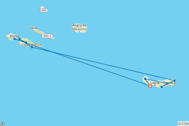 Carte du circuit La liste de choses à faire aux Açores : Îles volcaniques sauvages de l'Atlantique (10 destinations)