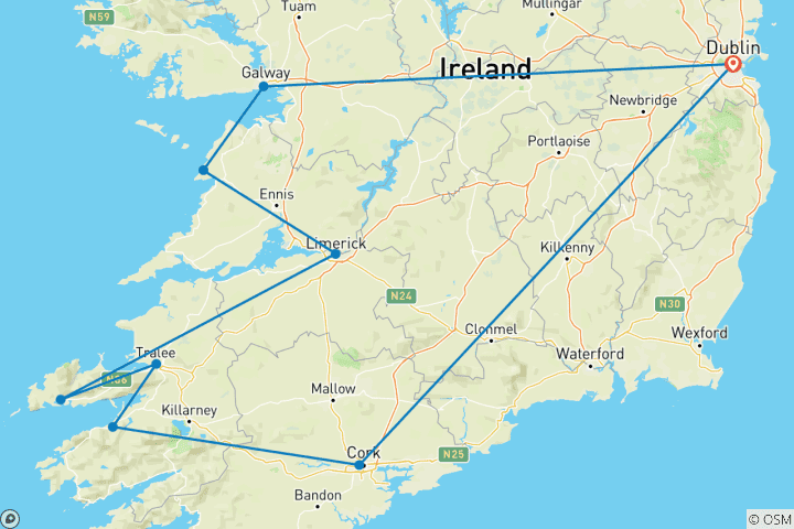 Map of Ireland road trip: rugged cliffs & fairytale castles
