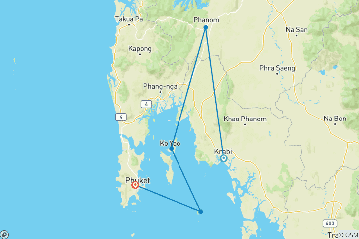 Carte du circuit Shopping sur les îles de Thaïlande : la jungle rencontre la plage (from Krabi to Phuket)