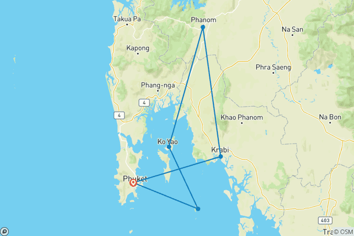 Map of Thailand Island Hopping: Jungle Meets Beach (from Krabi to Phuket)