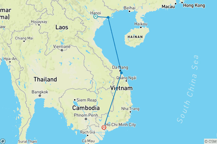 Carte du circuit La liste des choses à faire au Vietnam : Baie d'Halong, Lantern City & Delta du Mékong (8 destinations)