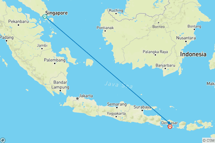 Carte du circuit Singapour et Bali : des lumières de la ville au lac de cratère bleu (from Singapour to Sanur)