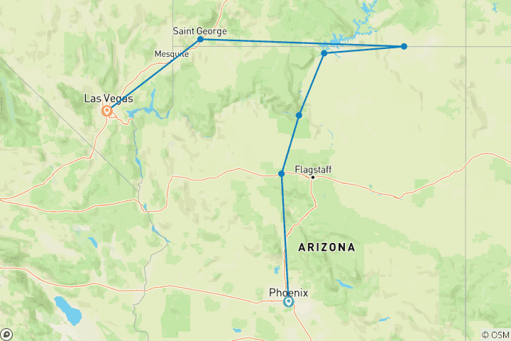 Carte du circuit Wild West USA : Epic Canyons & Fabulous Vegas (14 destinations)
