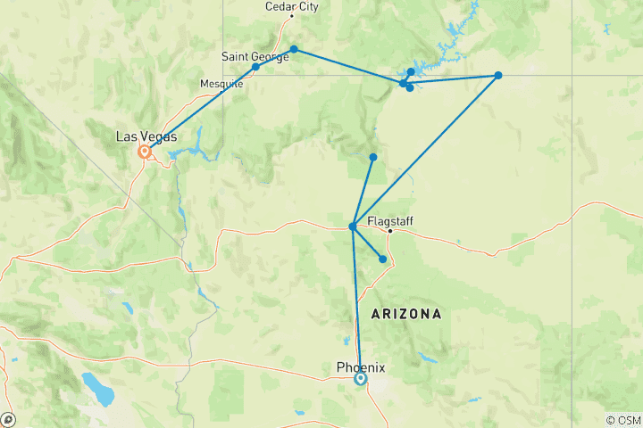 Map of Wild West USA: Epic Canyons & Fabulous Vegas (30 destinations)