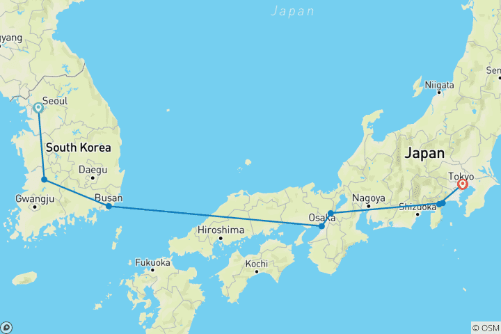 Carte du circuit Corée du Sud et Japon : Cityhopping au Mont Fuji