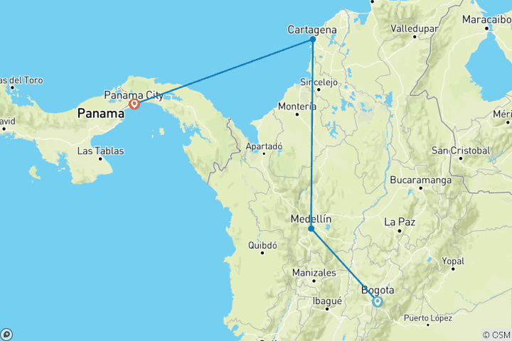 Map of Colombia & Panama: Urban Vibes Meet Caribbean Bliss (8 destinations)