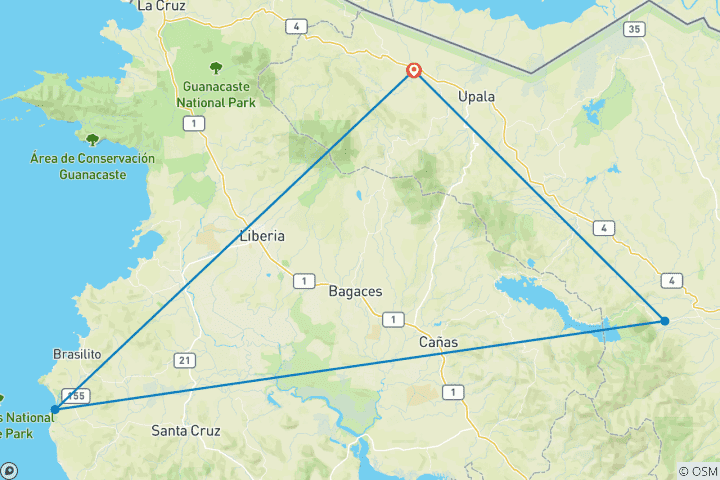 Carte du circuit Roadtrip au Costa Rica : Jungle Beats & Ocean Waves (including Arenal)