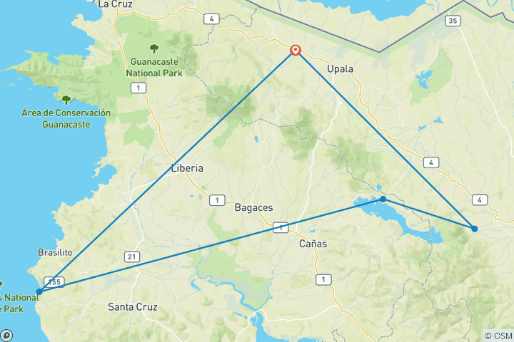 Carte du circuit Roadtrip au Costa Rica : Jungle Beats & Ocean Waves (including Arenal)