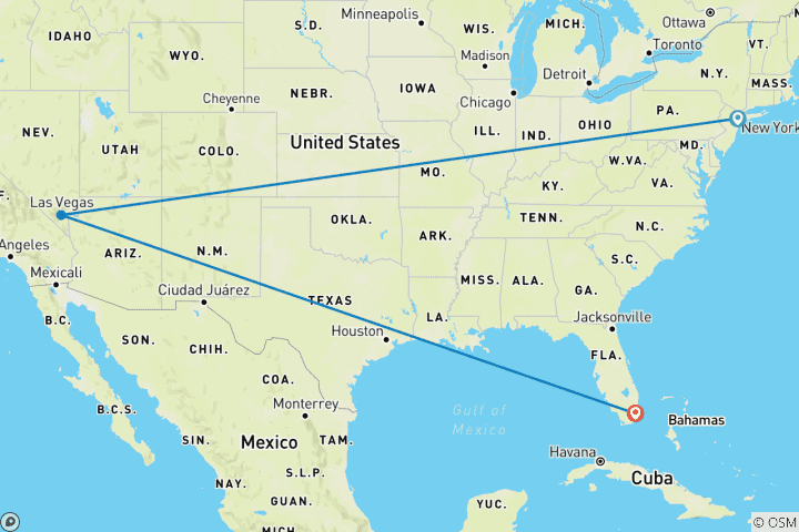Carte du circuit USA Cityhopping : Big Apple, Bright Lights & Beach Nights