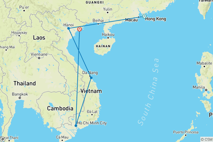 Carte du circuit Hong Kong et Vietnam : de la jungle urbaine à la baie d'Halong (from Hong Kong to Baie d'Halong)