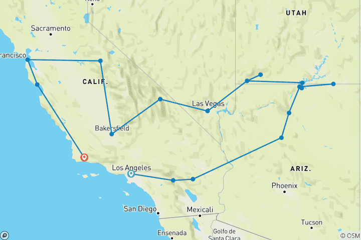 Mapa de Soñando en California: ¡Cañones, Casinos y Vibraciones Costeras! (from Los Angeles to Solvang)