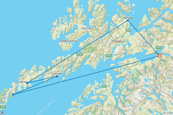 Map of Winter Adventure Lofoten: To the Magic of the northern lights & stilt houses (5 destinations)
