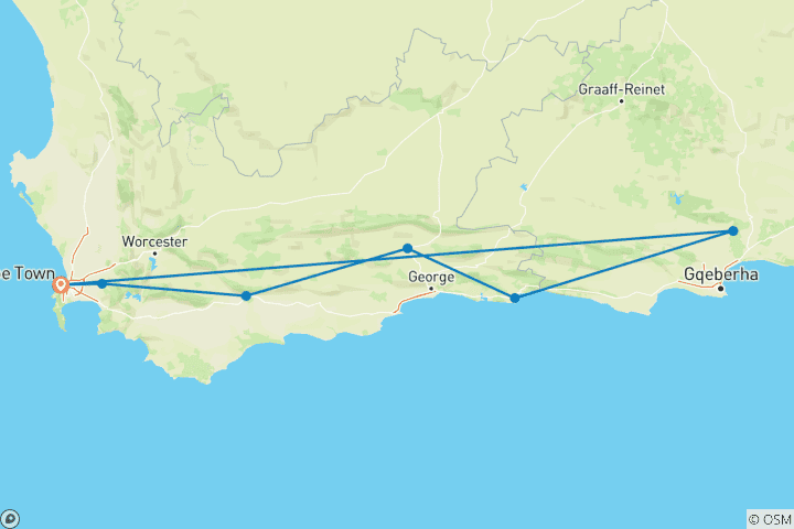 Carte du circuit Afrique du Sud Garden Route : la vie sauvage, les vagues et les vibrations du road trip