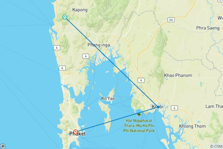 Carte du circuit Explorez la Thaïlande : Beach More & Worry Less (from Parc national de Khao Lak-Lam Ru to Phuket)