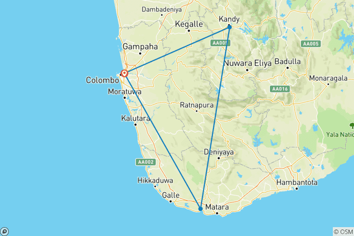 Carte du circuit Sri Lan-kissed : Sun, Spice & Sacred Vibes ! (12 destinations)